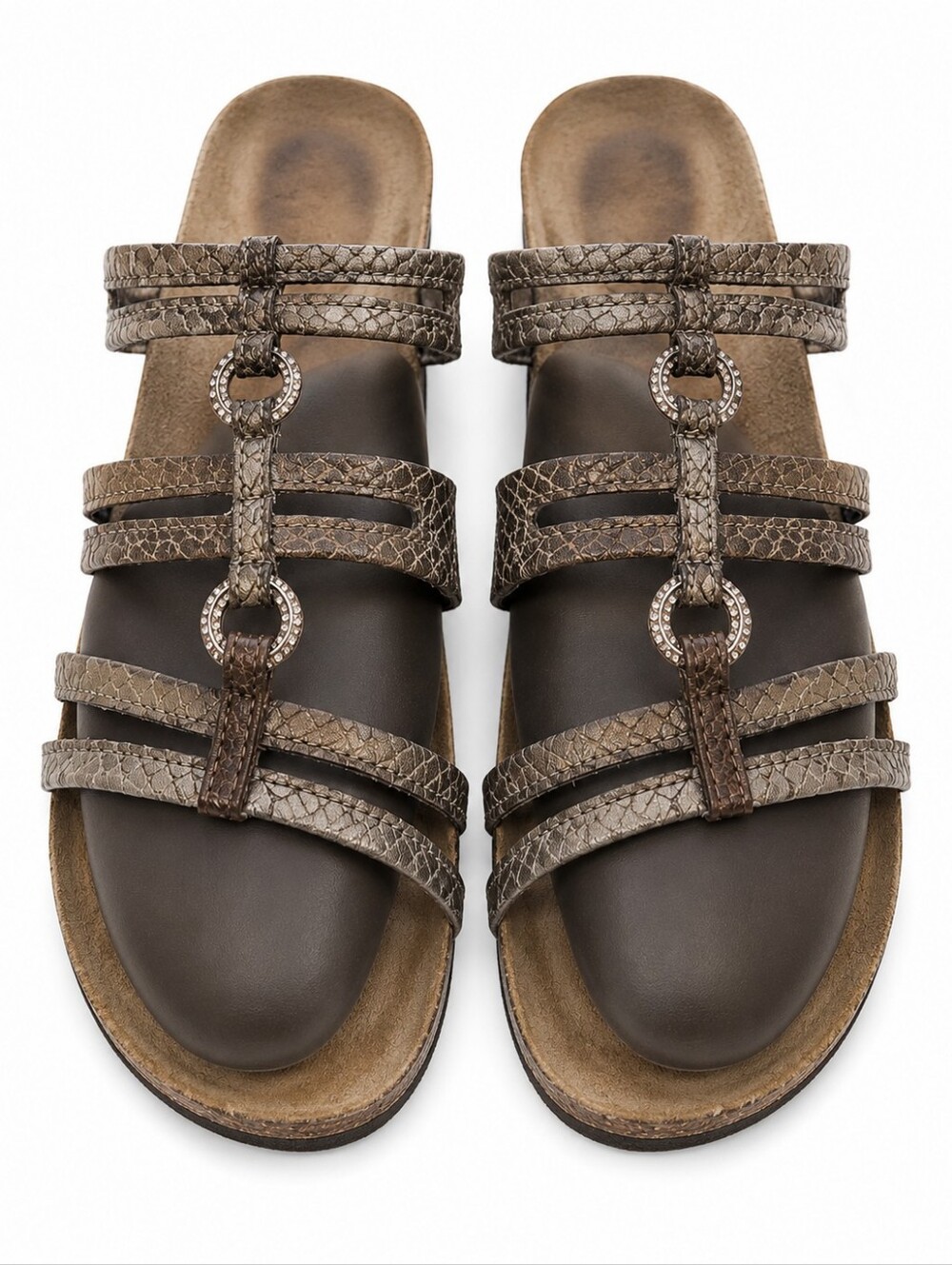 Naot Women's Brown Metallic Strappy Leather Comfort Slide Sandals Casual Walking